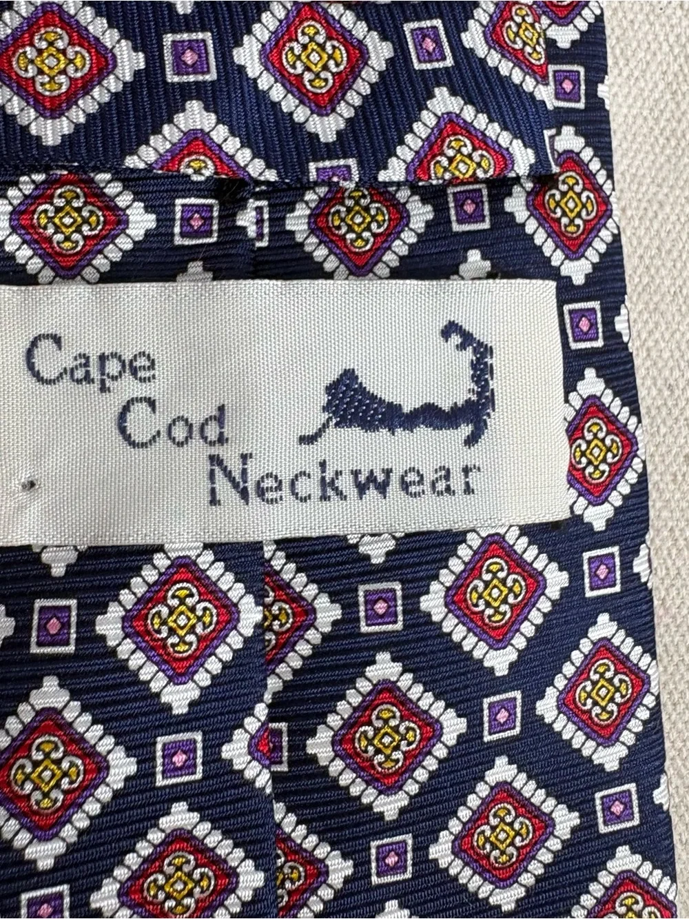 Cape Cod Neckwear Men's Blue Multicolor Woven Silk Geometric Pointed Tie